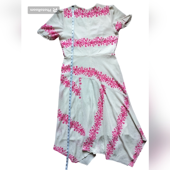Danny and Nicole Ivory hot pink floral stripe textured faux-wrap dress size 12 - Picture 12 of 16